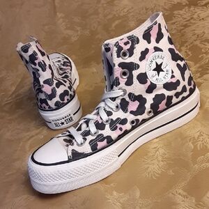 CONVERSE Platform  Pink and Black Animal Design High-Top Women's 6.0 Men's 4.0